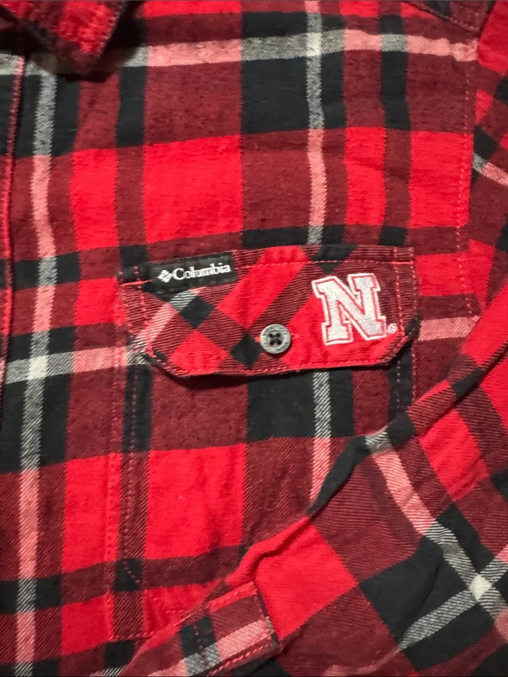 Nebraska Columbia Red and Gray Quarter-Zip Pullover with Red Plaid Flannel Shirt